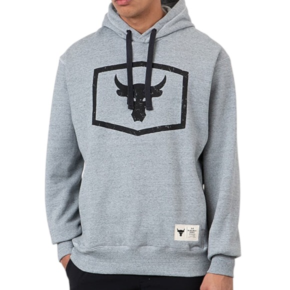 Under Armour Other - Under Armour Project Rock Warm Up Hoodie Mens 2XL Gray Brahma Bull Sweatshirt